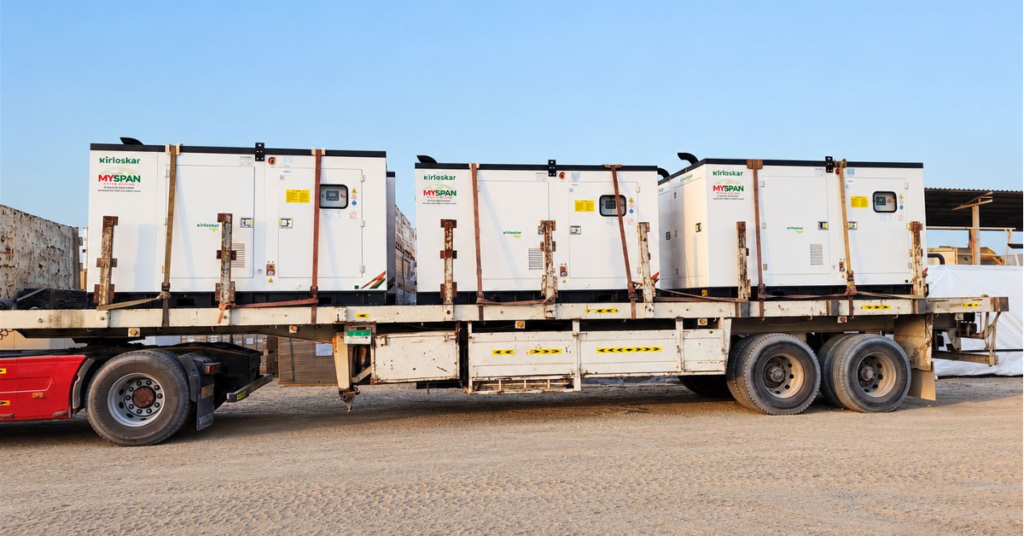 MYSPAN diesel generator sets loaded on a flatbed truck