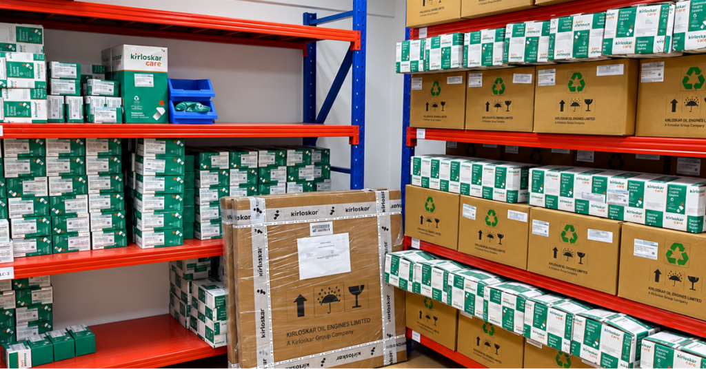 enuine Kirloskar spare parts and lubricants displayed in showroom in UAE