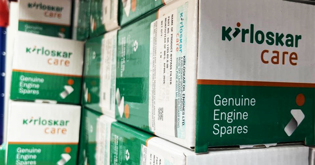Boxes of Kirloskar Care genuine spare parts